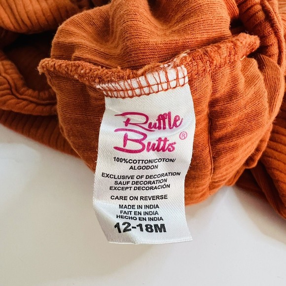 Ruffle Butts Knit Long Sleeve Flutter Bubble Romper Ribbed Rust Orange 12-18 M - Picture 6 of 6